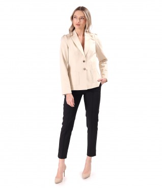 Costum elegant cu sacou si pantaloni pana din bumbac elastic