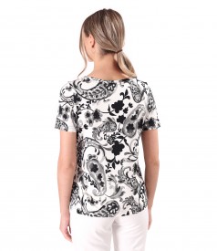 Bluza din jerse elastic imprimat digital cu motive florale