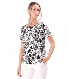 Bluza din jerse elastic imprimat digital cu motive florale