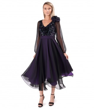 Rochie din voal cu corsaj din paiete multicolore
