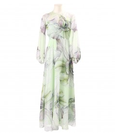 Rochie lunga din voal fin imprimat digital cu motive florale supradimensionate