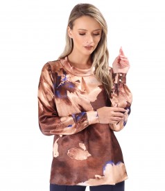 Bluza lejera din viscoza satinata imprimat cu flori supradimensionate