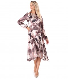 Rochie midi din viscoza satinata imprimata cu motive florale