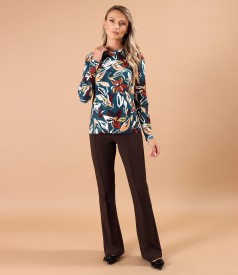 Bluza eleganta din jerse elastic imprimat cu motive florale