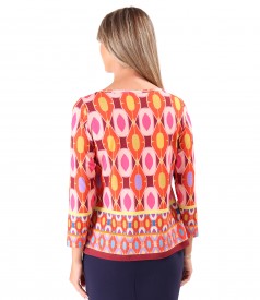 Bluza din jerse elastic imprimat cu motive geometrice